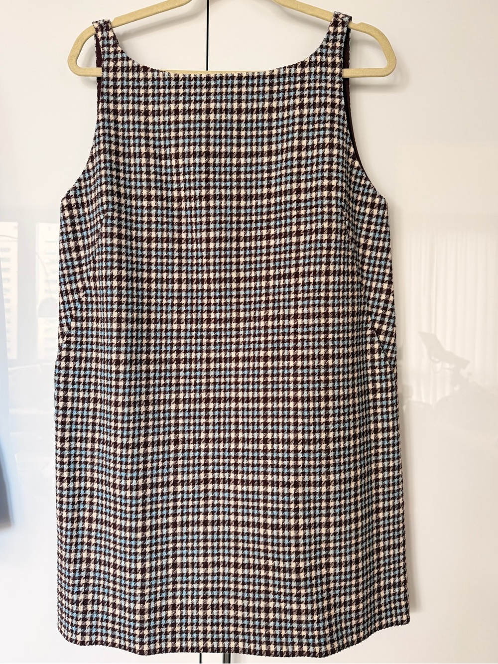Checked Shift Dress in Brown and Ivory